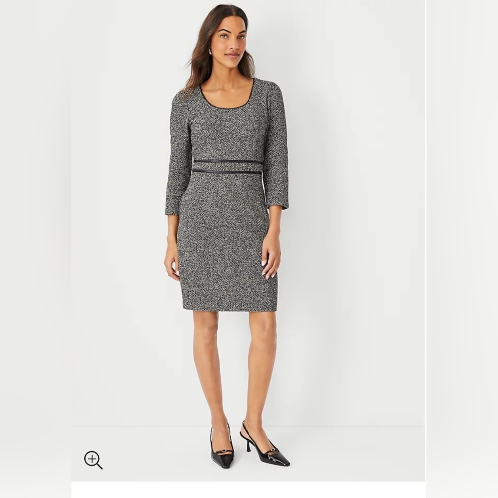 Ann Taylor Faux Leather Trim Boucle Sheath Dress Size 2 NWT